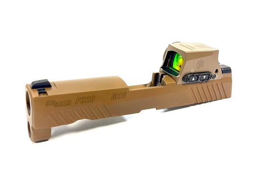 SIG SAUER P320 M17 M18 SIG Romeo M17 Direct Mount Low Profile Optic Cut Red Dot Green Dot Slide Milling Side Angle
