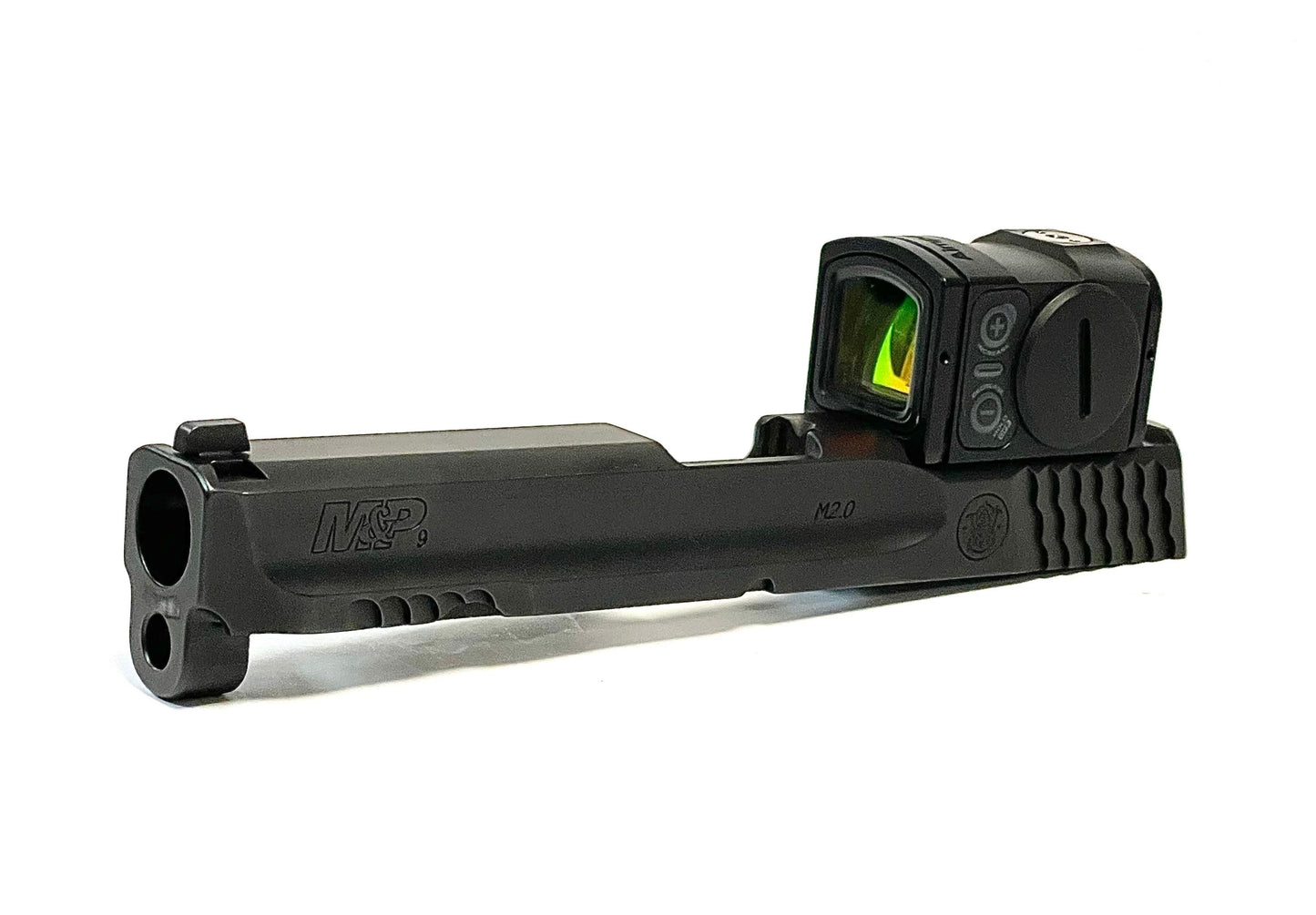 Smith and Wesson M&P 2.0 Aimpoint ACRO Direct Mount Low Profile Optic Cut Red Dot Green Dot Slide Milling Side Angle