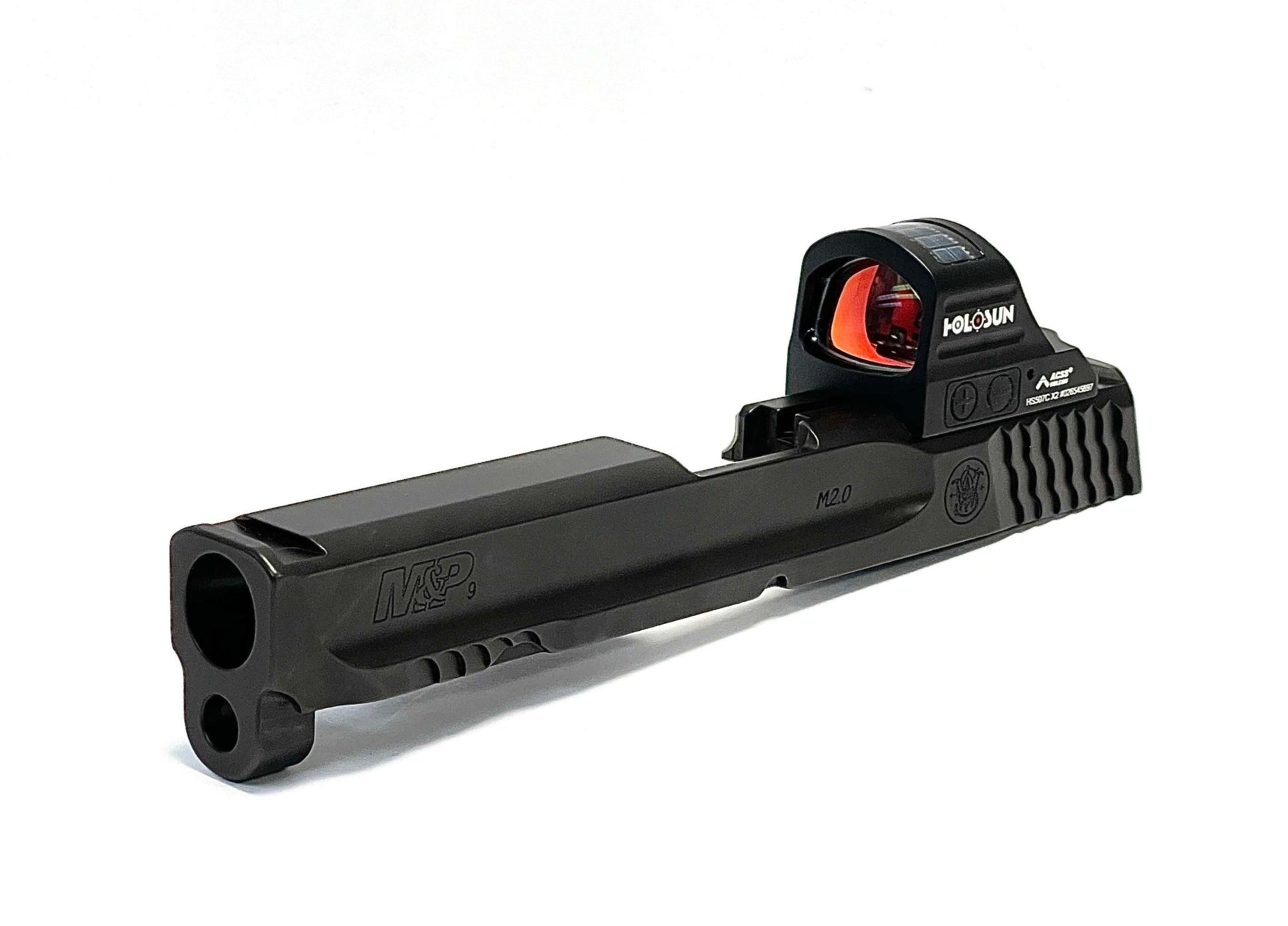 Smith and Wesson M&P 2.0 California CA Model Holosun HS 507C 507 Comp Direct Mount Low Profile Optic Cut Red Dot Green Dot Slide Milling Front Angle2