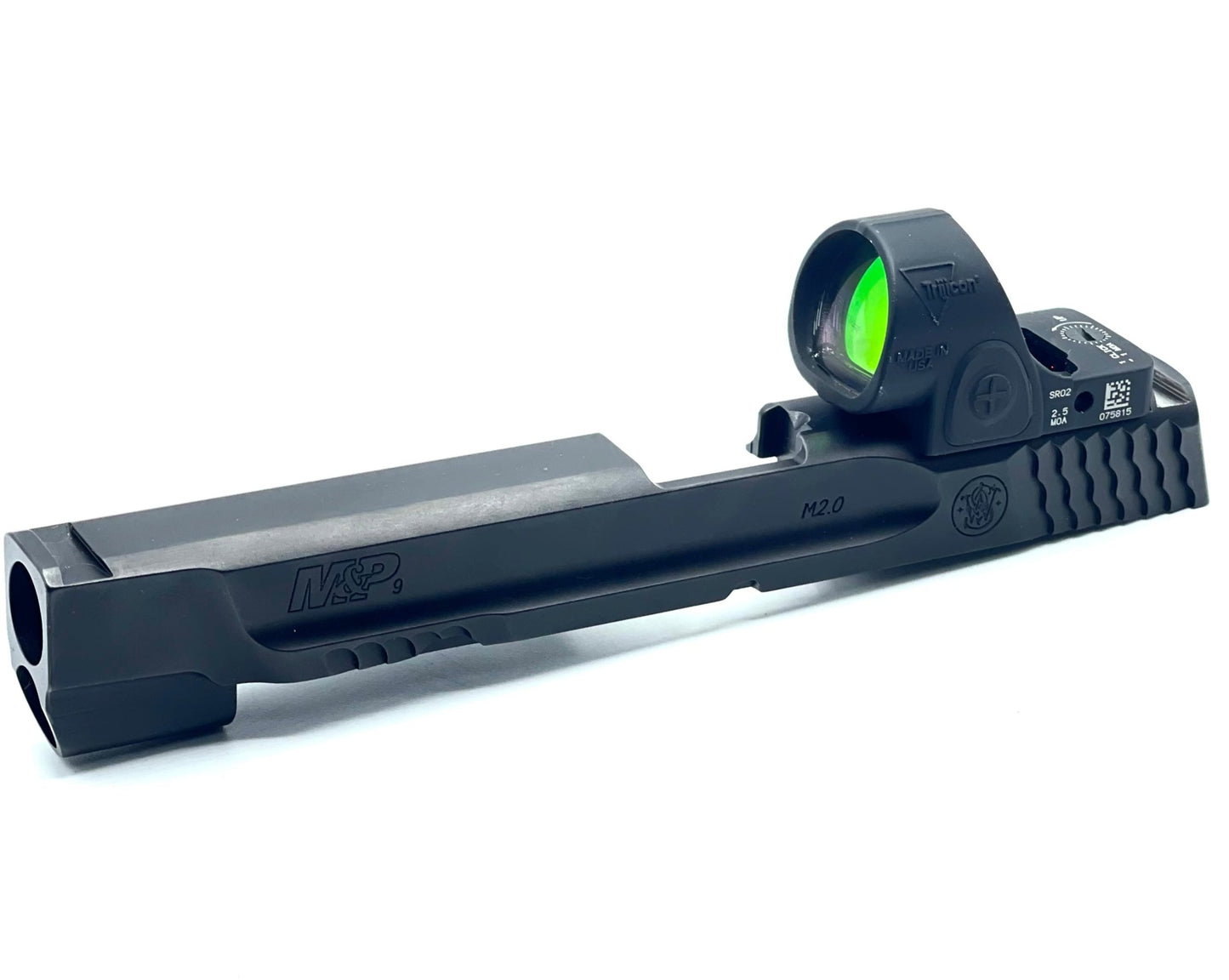 Smith and Wesson M&P 2.0 Trijicon RMR SRO Direct Mount Low Profile Optic Cut Red Dot Green Dot Slide Milling Side Angle3