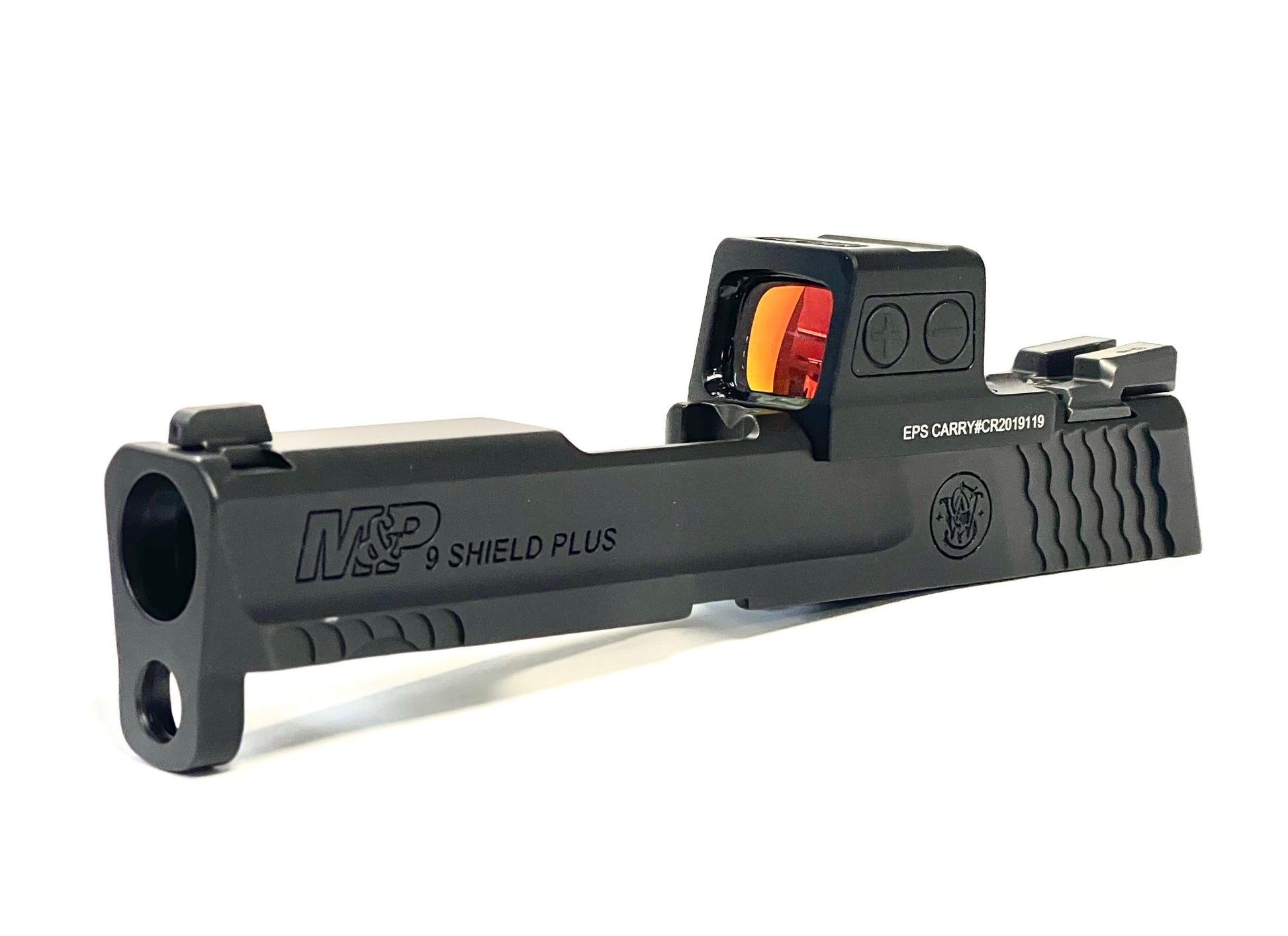 Smith and Wesson M&P Shield Plus Holosun HS EPS Carry 407k 507k RMSC Direct Mount Low Profile Optic Cut Red Dot Green Dot Slide Milling Side Angle2