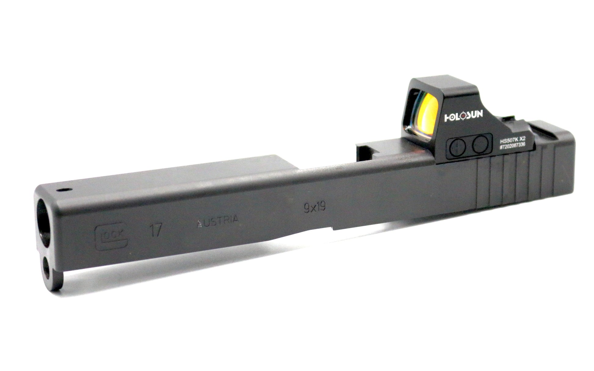 Glock 17 19 22 26 34 Holosun HS EPS Carry 407k 507k RMSC Direct Mount Low Profile Optic Cut Red Dot Green Dot Slide Milling Front Angle
