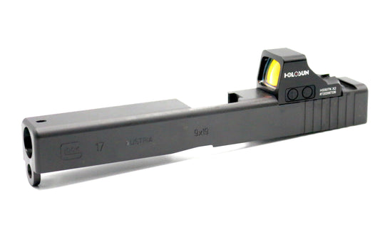 Glock 17 19 22 26 34 Holosun HS EPS Carry 407k 507k RMSC Direct Mount Low Profile Optic Cut Red Dot Green Dot Slide Milling Front Angle
