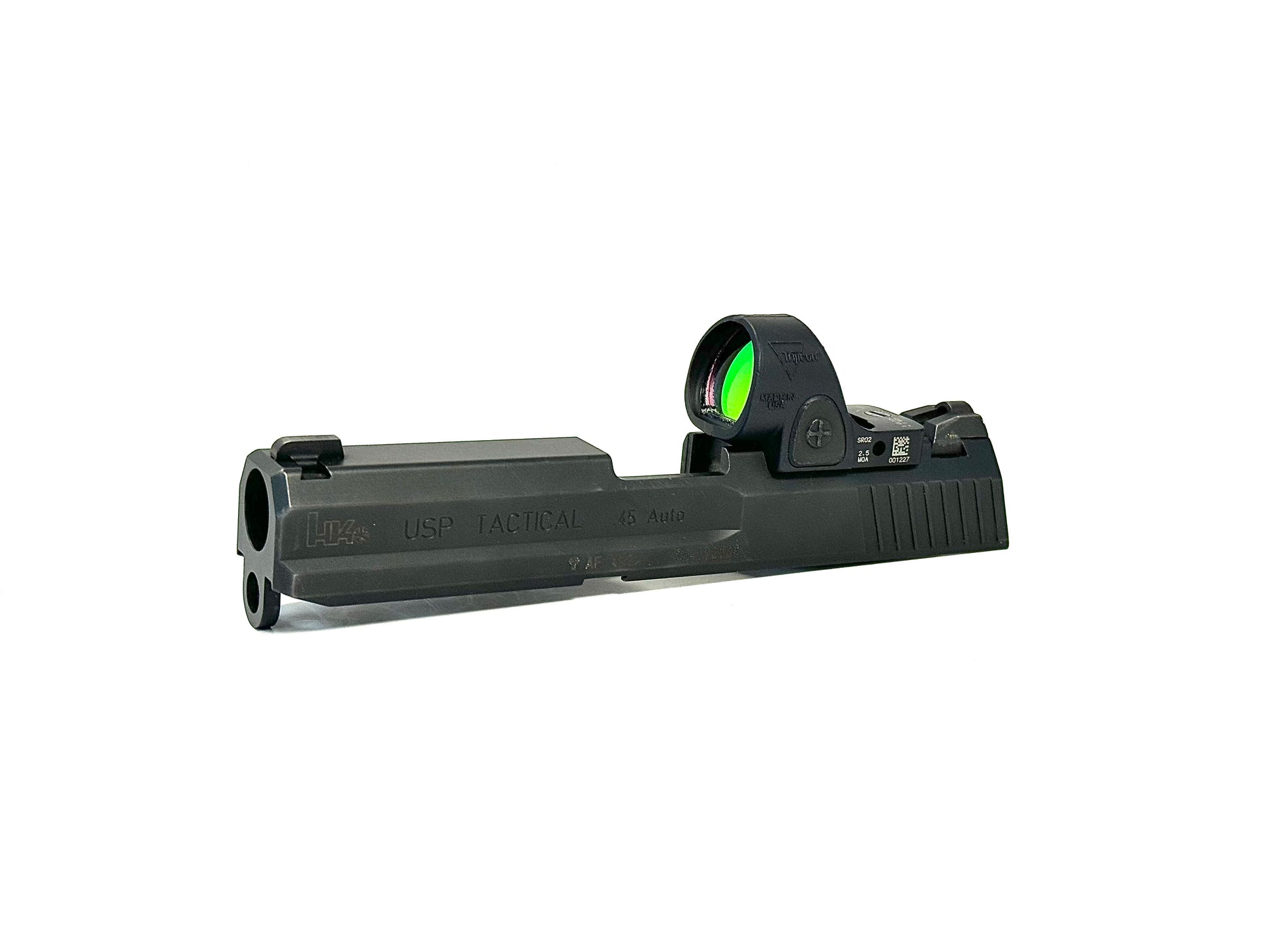 HK Heckler Koch USP Tactical Trijicon RMR SRO Holosun 507 Comp Direct Mount Low Profile Optic Cut Red Dot Green Dot Slide Milling Front Angle