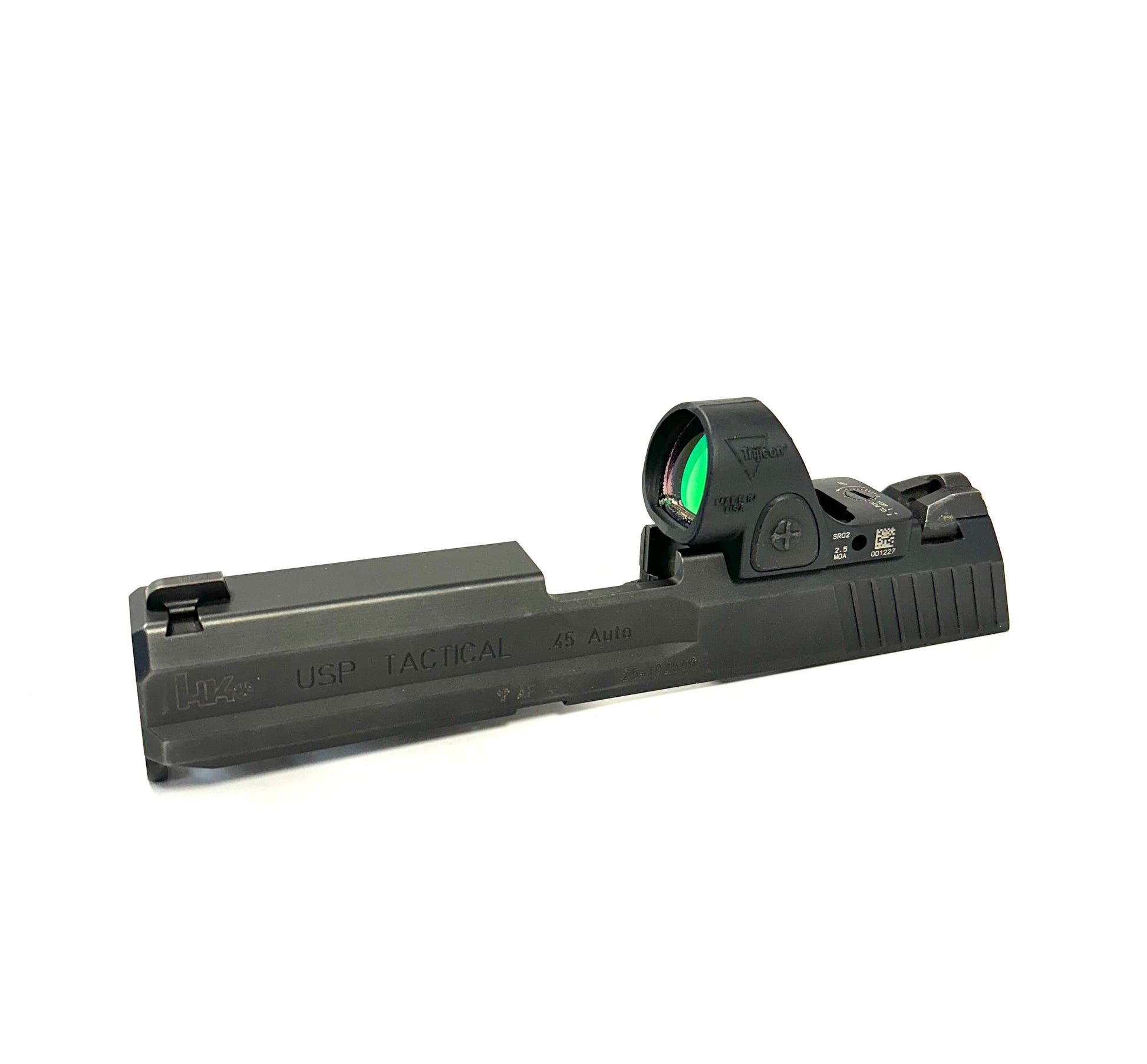 HK Heckler Koch USP Tactical Trijicon RMR SRO Holosun 507 Comp Direct Mount Low Profile Optic Cut Red Dot Green Dot Slide Milling Front Angle2