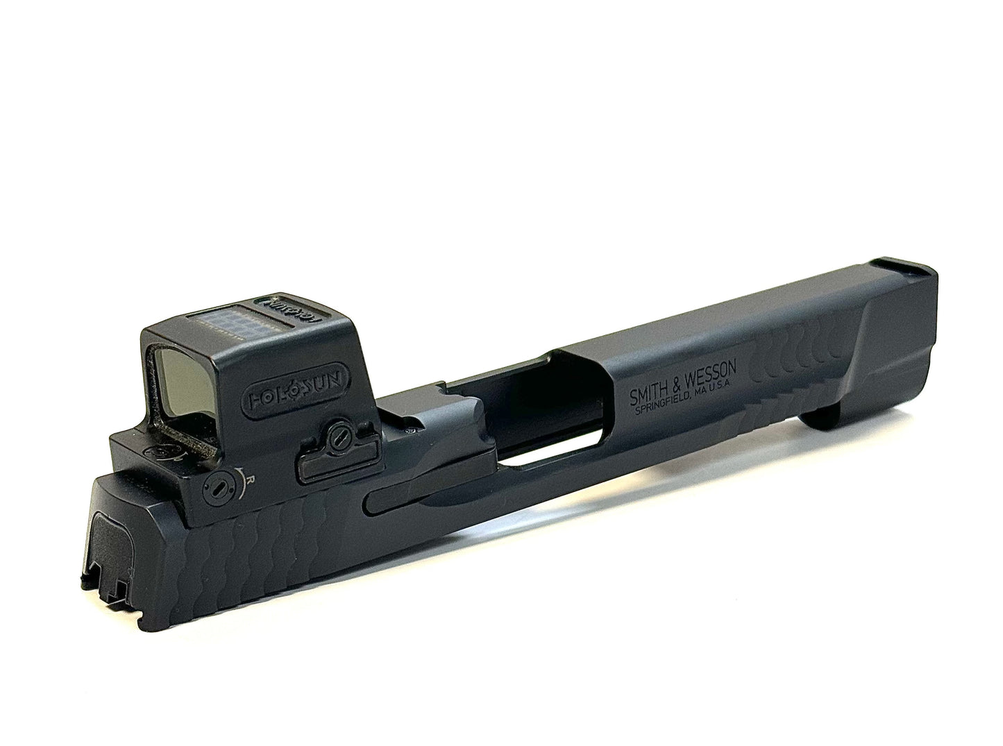 Smith and Wesson M&P 2.0 Battlecut Holosun HS 509T ACSS Direct Mount Low Profile Optic Cut Red Dot Green Dot Slide Milling Rear Angle