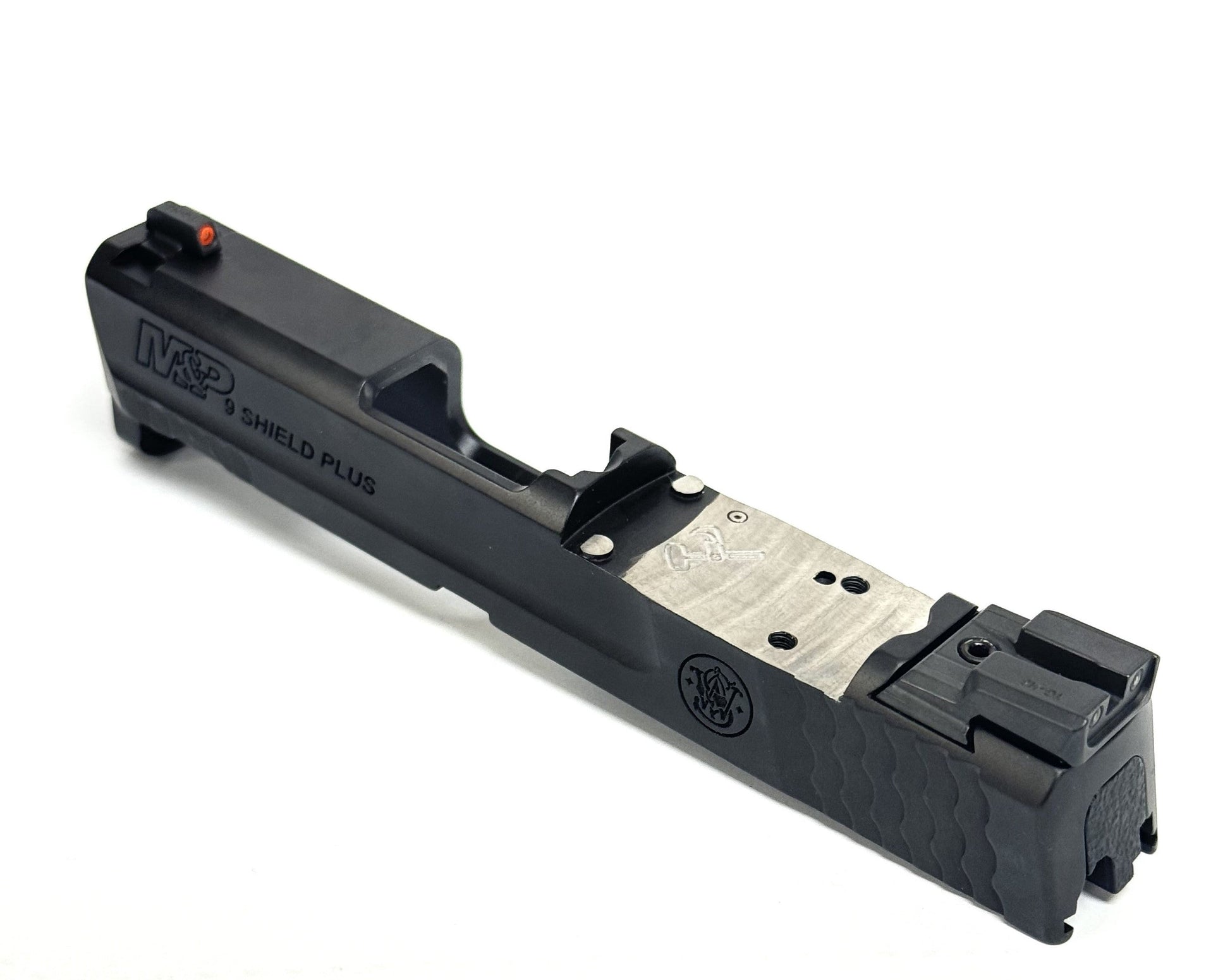 Smith and Wesson M&P Shield Plus Optic Cut Correction Lug Removal Direct Mount Low Profile Optic Cut Red Dot Green Dot Slide Milling Top Angle