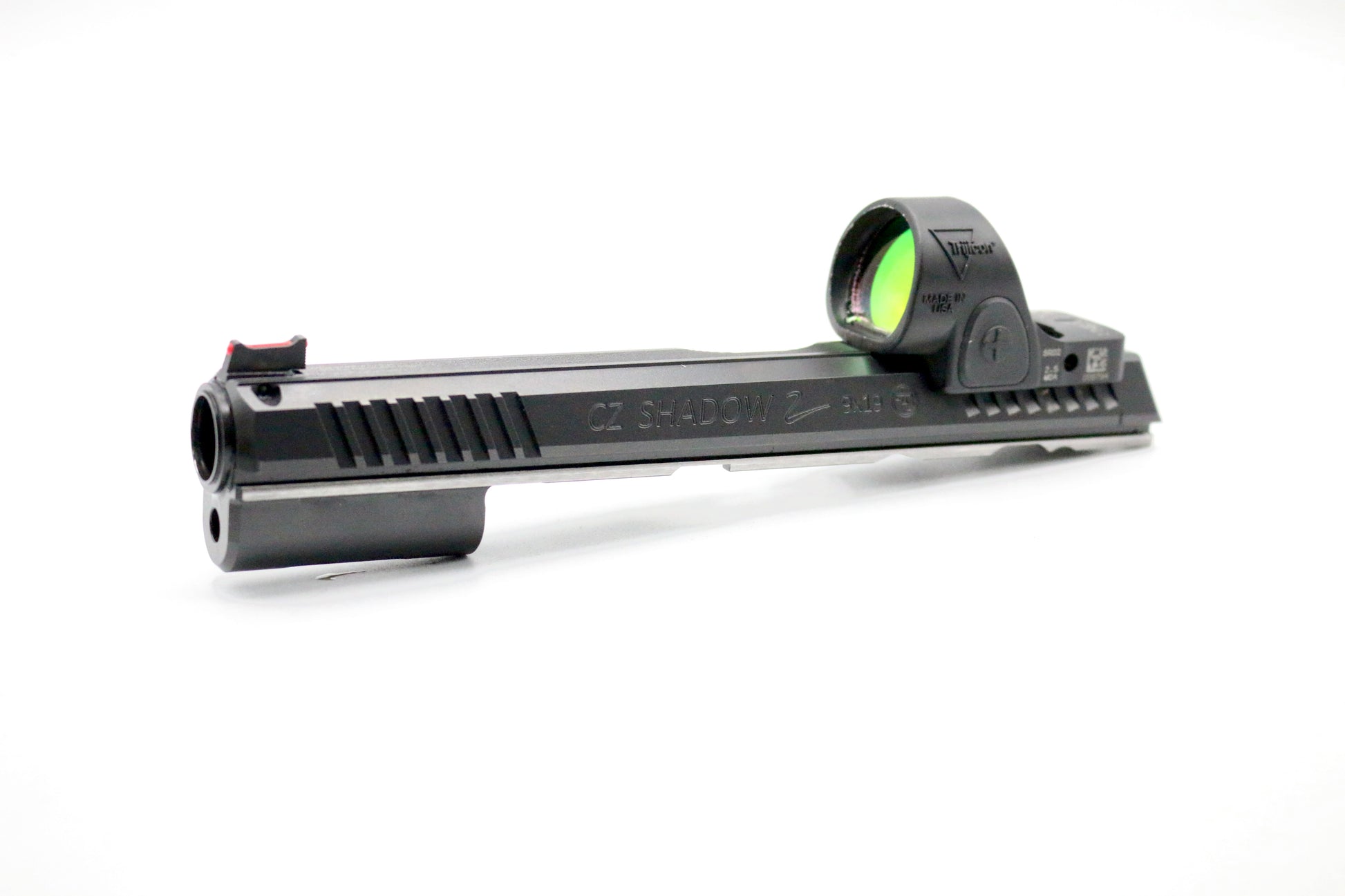 CZ Shadow 2 Trijicon RMR SRO Direct Mount Low Profile Optic Cut Red Dot Green Dot Slide Milling Front Angle